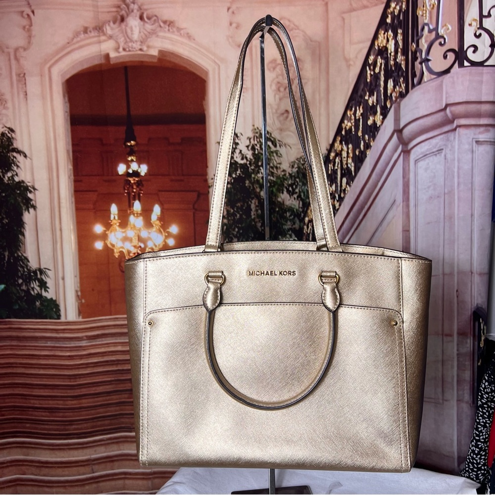 Michael Kors Metallic Gold Saffiano Shoulder Tote